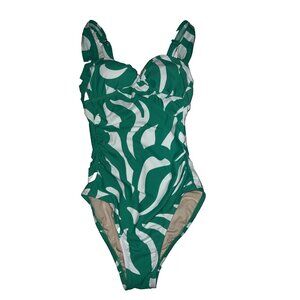 Shade & Shore woman's one piece bathing suit green white NWOT's size S (4-6)